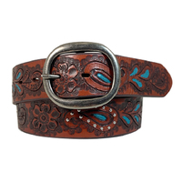 Roper Womens 1.5" Genuine Leather Paisley Floral Tooled Belt (8847790) Brown [SD]
