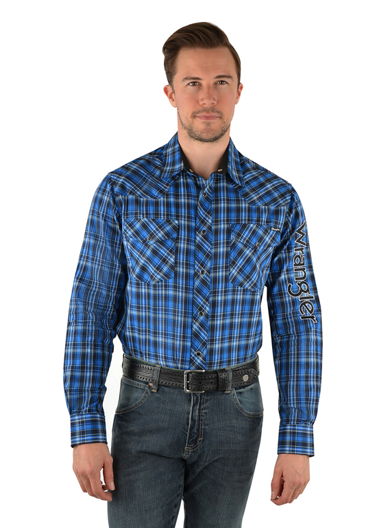 Buy Wrangler Mens Ash Check Logo Western L/S Shirt (X3W1111901