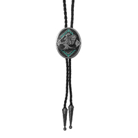 Allingtons Eagle Aztec Western Bolo Tie (ABT001) Matte Silver/Turquoise