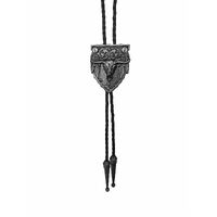 Allingtons Badge Shield with Steer Skull Western Bolo Tie (ABT009) Matte Silver