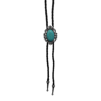 Allingtons Crown Filigree Oval Western Bolo Tie (ABT014) Turquoise Stone