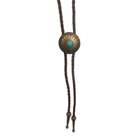 Allingtons Aztec Sunflower with Turquoise Stone Western Bolo Tie (ABT017) Brass Tone