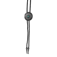 Allingtons Round Shield with Centre Stone Western Bolo Tie (ABT030) Silver/Black