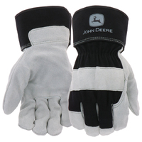 John Deere Mens Cotton Back-Split Cowhide Leather Palm Gloves (JD71057-L) Black/Natural L