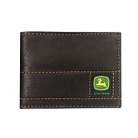 John Deere Mens Trademark Logo Antique Leather Stitched Bi-Fold Wallet (4090000-200) Brown