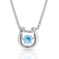 Montana Jewellery Dancing Birthstone Horseshoe Necklace (NC4742-MAR) Aquamarine CZ