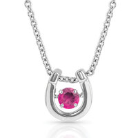 Montana Jewellery Dancing Birthstone Horseshoe Necklace (NC4742-JUL) Ruby CZ