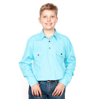 Just Country Boys Lachlan Half Button Work Shirt (30303DUC) Duck Egg Blue