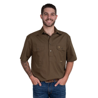 Just Country Mens Adam S/S Half Button Work Shirt (10104BAR) Bark