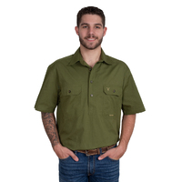 Just Country Mens Adam S/S Half Button Work Shirt (10104OLI) Olive