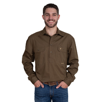 Just Country Mens Cameron L/S Half Button Work Shirt (10101BAR) Bark