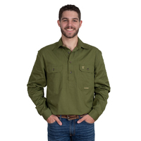 Just Country Mens Cameron L/S Half Button Work Shirt (10101OLI) Olive