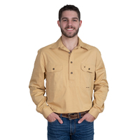 Just Country Mens Cameron L/S Half Button Work Shirt (10101SAN) Sand