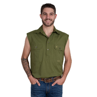 Just Country Mens Jack Sleeveless Half Button Work Shirt (10103OLI) Olive