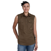 Just Country Womens Kerry Sleeveless Half Button Work Shirt (50503BAR) Bark