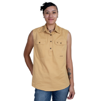 Just Country Womens Kerry Sleeveless Half Button Work Shirt (50503SAN) Sand