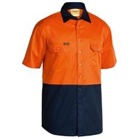 Bisley Mens Hi Vis Lightweight S/S Shirt (BS1895_TT02) Orange/Navy