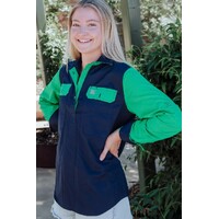 MaryG Womens Harlequin Closed Front L/S Shirt (MGCFLSHNE) French Navy/Emerald