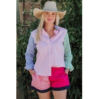 MaryG Womens Old School Harlequin Panel Shorts (MGOSHBPN) Blush/Hot Pink/French Navy