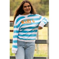 MaryG Womens Crew Neck Sweatshirt (MGCSBW) Cornflower/Tangerine/White 