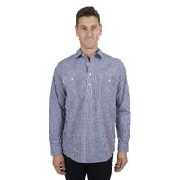 Hard Slog Mens Bobbie Half Button L/S Shirt (H4S1101052) Navy/Tan