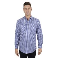 Hard Slog Mens Denny Half Button L/S Shirt (H4S1101054) Blue/White