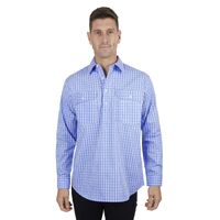 Hard Slog Mens Ron Half Button L/S Shirt (H4S1101055) Blue/White