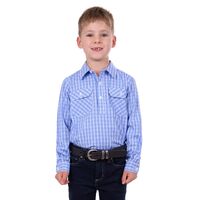 Hard Slog Childrens Ron Half Button L/S Shirt (H4S7101055) Blue/White