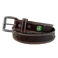 John Deere Mens 38mm Bridle Leather Stitched Edges with Antique Silver Roller Buckle Belt (4583500-204-32) Dark Brown