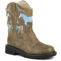 Roper Childrens Horse Flowers Light Up Western Boots (18202032) Tan