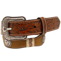 Ariat Boys Floral Embossed Scalloped 1-1/4" Belt (A1306644) Brown [SD]