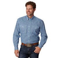 Roper Mens Amarillo Collection L/S Print Shirt (01325034) Blue [GD]