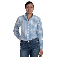 Just Country Womens Abbey Frills Full Button L/S Print Shirt (WWLS2446) Blue Check [GD]