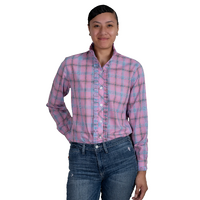 Just Country Womens Abbey Frills Full Button L/S Print Shirt (WWLS2436) Dusky Pink Plaid [GD]