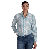 Just Country Womens Abbey Frills Full Button L/S Print Shirt (WWLS2447) Dusty Turquoise Check [GD]