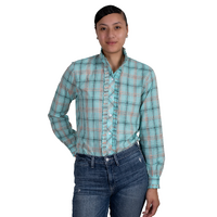 Just Country Womens Abbey Frills Full Button L/S Print Shirt (WWLS2437) Mint Green Plaid [GD]