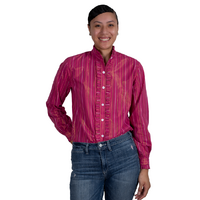 Just Country Womens Abbey Frills Full Button L/S Print Shirt (WWLS2454) Magenta Stripe [GD]
