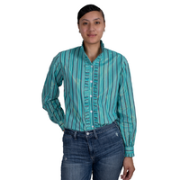 Just Country Womens Abbey Frills Full Button L/S Print Shirt (WWLS2455) Turquoise Stripe [GD]