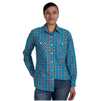 Just Country Womens Abbey Full Button L/S Print Shirt (WWLS2449) Blue Jewel Plaid [GD]
