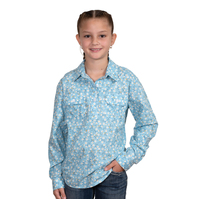 Just Country Girls Harper Half Button L/S Print Shirt (GWLS2462) Polar Blue Daisies [GD]