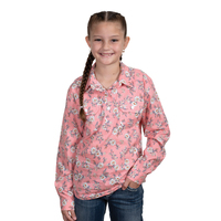 Just Country Girls Harper Half Button L/S Print Shirt (GWLS2461) Sunset Pink Magnolias [GD]