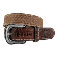 Roper Mens 1.1/2" Leather Basket Weave with Croc Embossed Tabs Belt (9571500) Brown