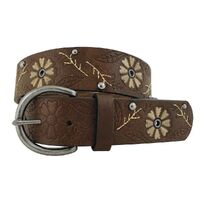 Roper Womens 1.1/2" Leather Floral Embossed Belt (9661300) Brown Embroidery