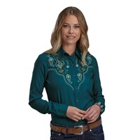 Roper Womens Studio West Collection L/S Shirt (50565088) Solid Green