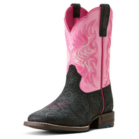 Ariat Youths Outrider Western Boots (10053622) Black Floral Emboss/Painted Peony