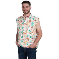 Just Country Mens Logan Half Button Sleeveless Print Shirt (MWNSR242) White Cactus/Chilli