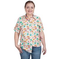 Just Country Womens Izzy S/S Full Button Print Shirt (WWSSR242) White Cactus/Chilli