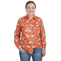 Just Country Womens Abbey L/S Full Button Print Shirt (WWLSR243) Orange Western Boots