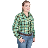 Just Country Womens Abbey Frills L/S Full Button Print Shirt (WWLS2465) Spearmint/Black Lurex Plaid