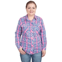 Just Country Womens Abbey L/S Full Button Print Shirt (WWLS2473) Hot Pink Plaid